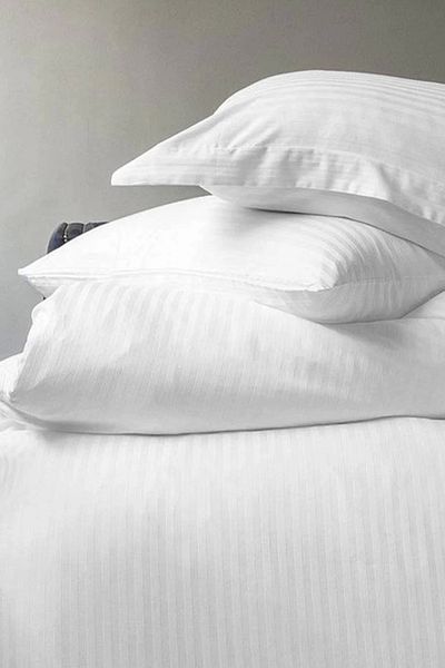 İssimo Home Pure White White Striped Cotton Satin Double Duvet Cover Set