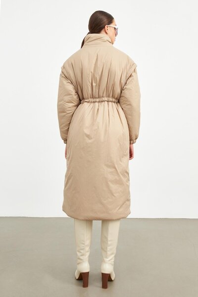 Setre Μπεζ μακρύ πουπουλένιο παλτό με φερμουάρ