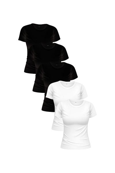 noetr 3 bucăți negru 2 bucăți culoare albă mucegai confortabil 100% bumbac tricou pentru femei, pachet de 5