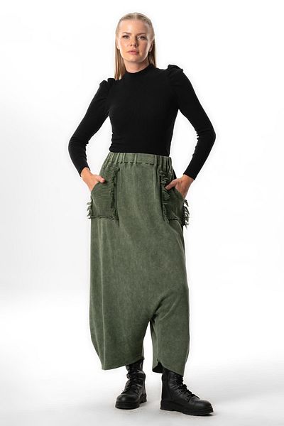 Eliş Şile Bezi Khaki Knitwear Shalwar - Autumn and Winter, Double Pockets and Elastic Waist