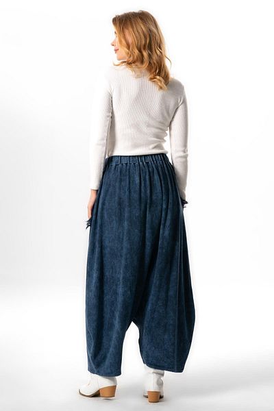 Eliş Şile Bezi Indigo Knitwear Shalwar - Autumn and Winter, Elastic Waist and Double Pocket
