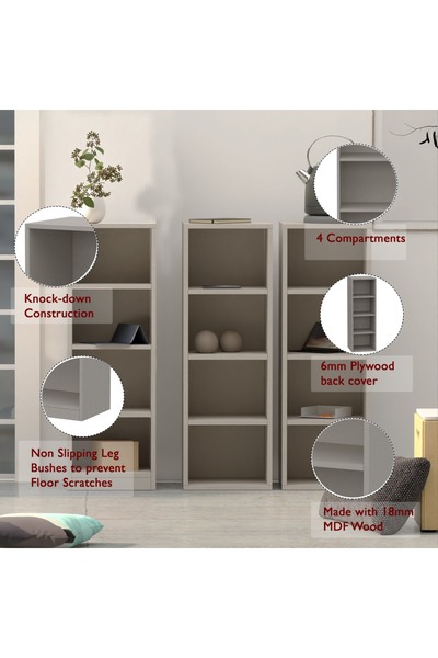 Mahmayi Wooden Storage Display Shelves 4-Tier Freestanding, Box Shelves, Light Grey