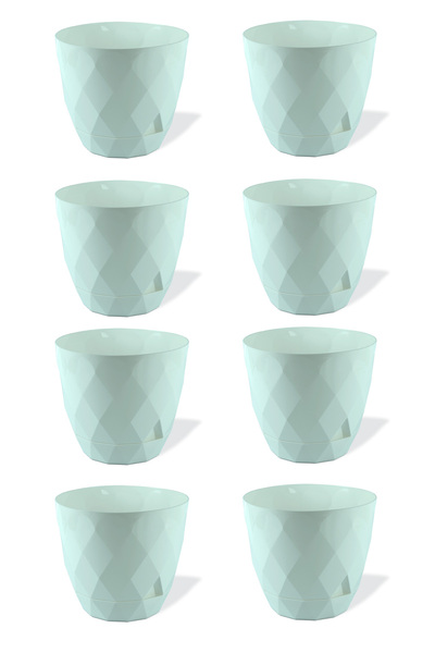 ToXA 8 Adet Mini Boy Su Yeşili Prizma Desenli Tabaklı Parlak Plastik Saksı Yakamoz No0