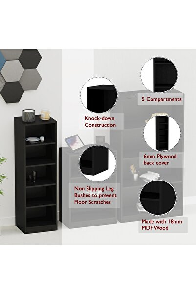 Mahmayi Wooden Storage Display Shelves 5-Tier Freestanding, Black