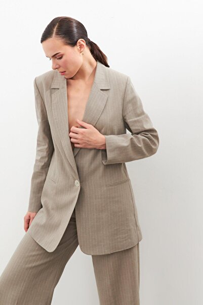 Setre Μακρυμάνικο μπουφάν με κουμπιά σε σκούρο μπεζ ρίγες