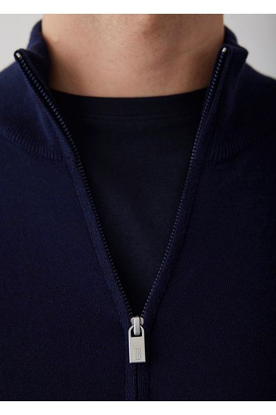 Boris Becker Navy Blue Colored Stand Collar Zippered Knitwear Cardigan