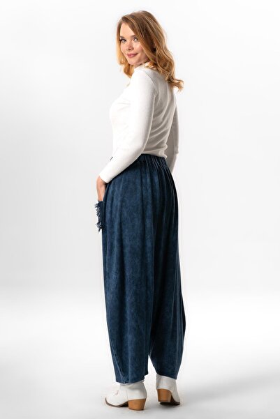 Eliş Şile Bezi Indigo Knitwear Shalwar - Autumn and Winter, Elastic Waist and Double Pocket