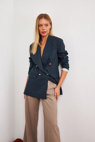 Setre Asymmetrical Emerald Jacket - Button and Sleeve Detail