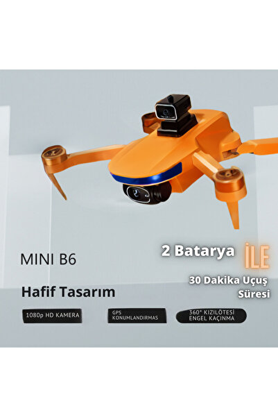 piha B6 MiniDrone 2Batarya ile 30Dakika Uçuş Beni Takip Et Gps 1080p Hd Çift Kamera Engelden Kaçınma