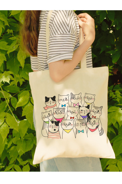 Cemira Funny Cat Kedi Tasarım Tote Bag Bez Çanta