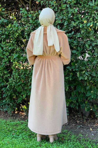 Bym Fashion Mink Long Coat 7923 - with Stone Bronch Detail and Waist Belt