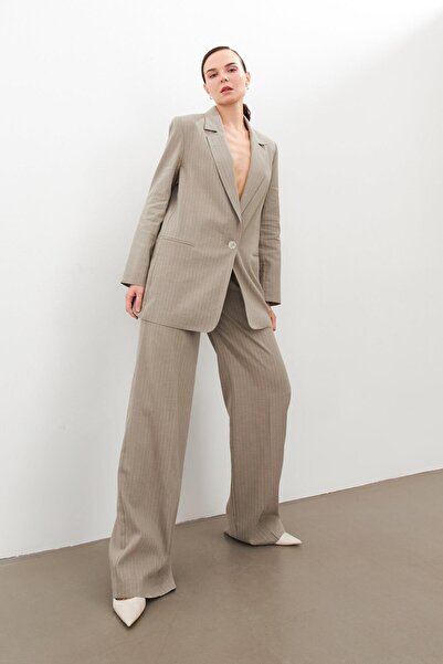 Setre Μακρυμάνικο μπουφάν με κουμπιά σε σκούρο μπεζ ρίγες