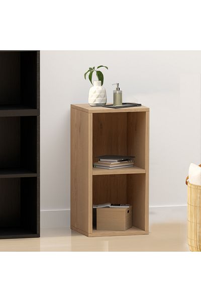 Mahmayi Wooden Storage Display Shelves 2-Tier Freestanding, Box Shelves, Light Imperia