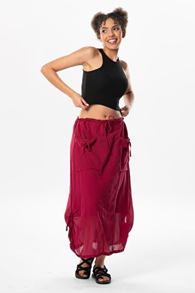 Eliş Şile Bezi تنورة صيفية أصلية متوسطة الطول من قماش الفوال المزخرف وتفاصيل ...