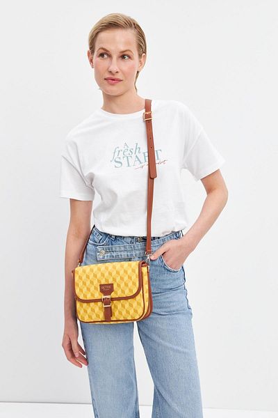 Setre Yellow Belt Buckle Detailed Geometric Pattern Medium Size Bag