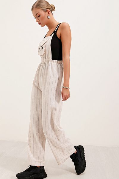 Bigdart 7023 Strappy Gardener Jumpsuit - Cream