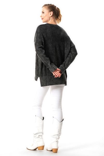 Eliş Şile Bezi Asymmetrical Cut Long Sleeve Knitwear Blouse - Autumn and Winter, Smoke Fm