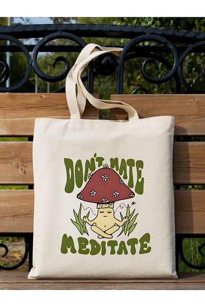 Cemira Don't Hate Meditate Mushroom Design tote Bag Geantă de stofa