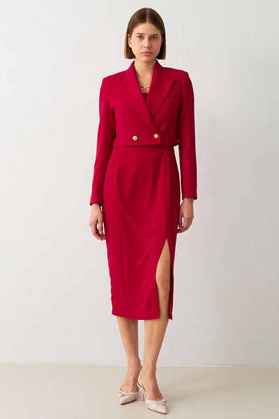 Setre Long Sleeve Short Red Jacket - Waist Detailed