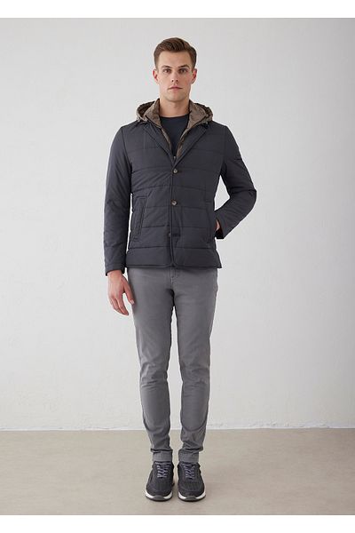 Boris Becker Anthracite Color Hooded Detachable Hood and Mostra Coat