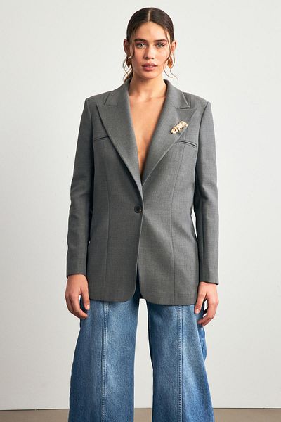 Setre Anthracite Color - Collar and Single Button Detailed Jacket