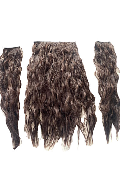 TAKIŞTIR Ανθεκτικό στη θερμότητα, πλενόμενο, ημι-επικόλλητο μαλλί 4 # Καφέ-Κυματιστό-60cm-110 γρ+2 τεμάχια Προσαρμοσμένα Μαλλιά