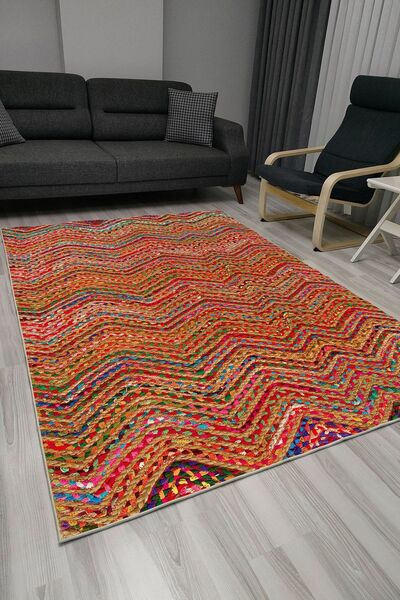 kilim home Mars 1002 Renkli Jüt Efekli Doğal Görünümlü Dekoratif Kaymaz Taban...
