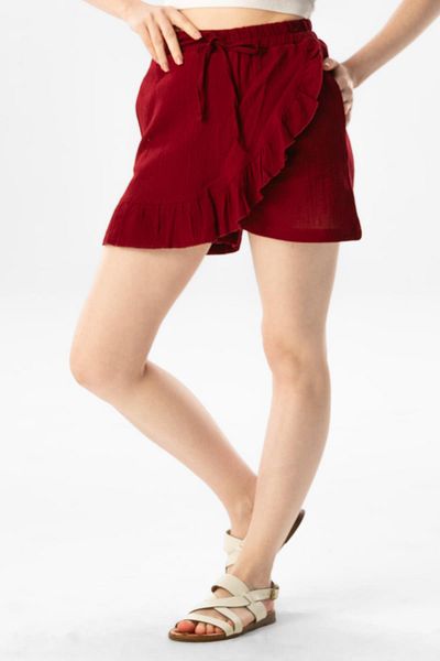 Eliş Şile Bezi Ada Şile Pânză Pantaloni scurti de vară Fustă Roşu Claret Brd