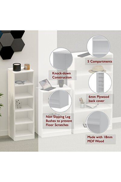 Mahmayi Wooden Storage Display Shelves 5-Tier Freestanding, White