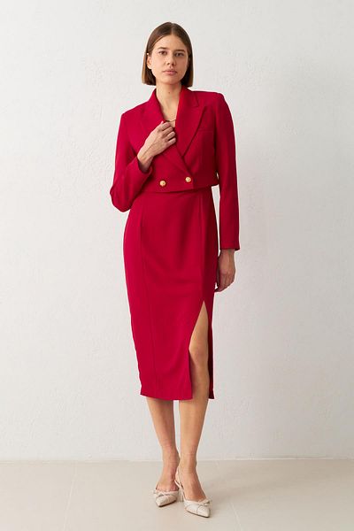 Setre Long Sleeve Short Red Jacket - Waist Detailed