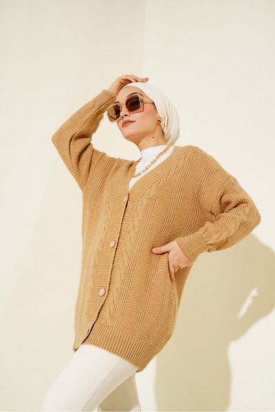 Bigdart 15768 Hijab Strick-Cardigan - Nerz