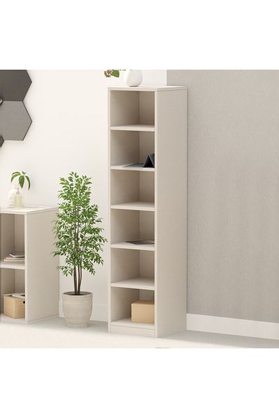 Mahmayi Wooden Storage Display Shelves 6-Tier Freestanding, Box Shelves, Light Grey