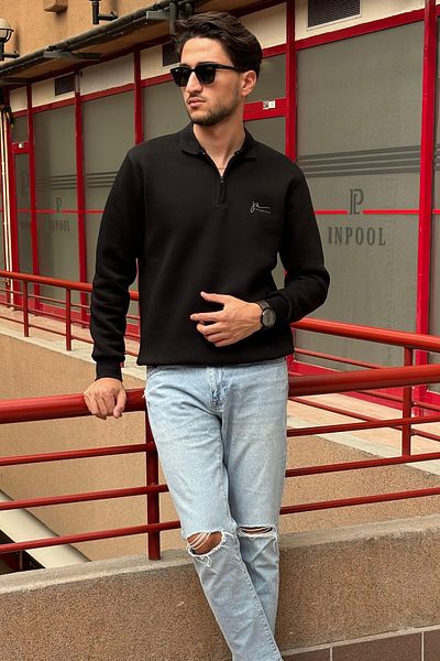 inpool Hanorac oversize cu fermoar cu gât polo - Urban Culture OD1041