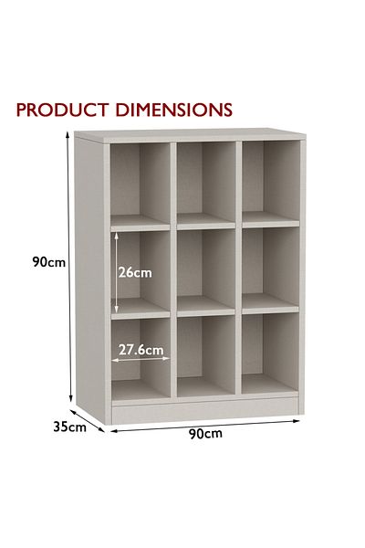 Mahmayi Wooden Display Shelves with 9 Storage Compartment, Freestanding, Light Grey