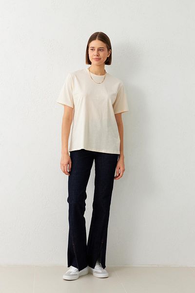 Setre Crew Neck Cream Plain T-shirt