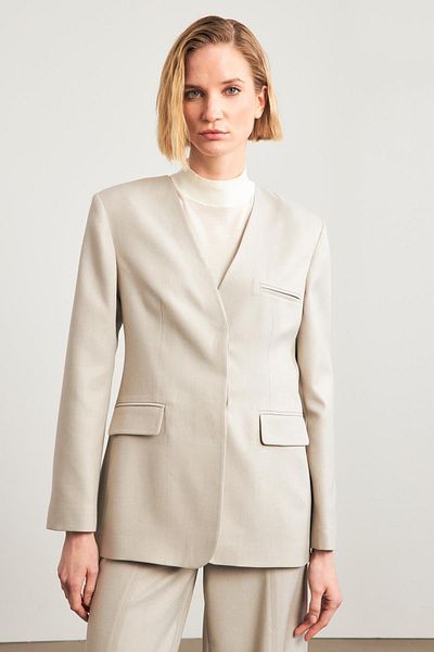 Setre Asymmetrical Beige Jacket - Pocket Detailed