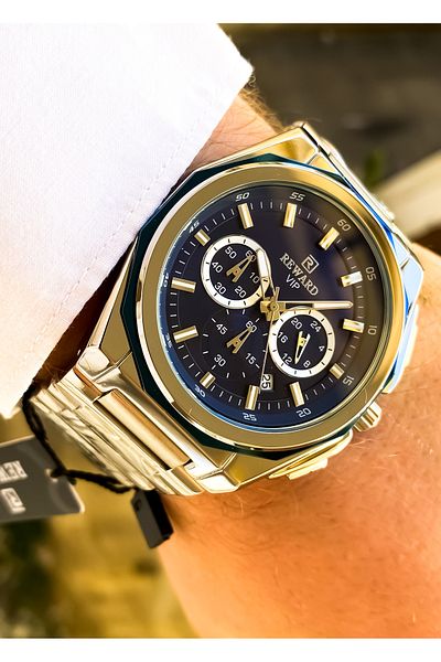 Reward Silver Color Inside Blue Waterproof Men's Wrist Watch Bracelet Gift