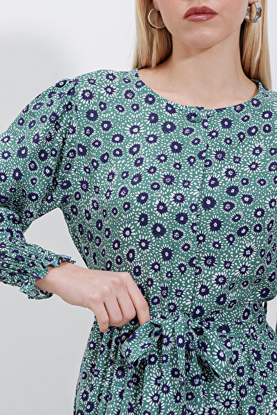 Bigdart 2374 Patterned Long Viscose Dress - Green