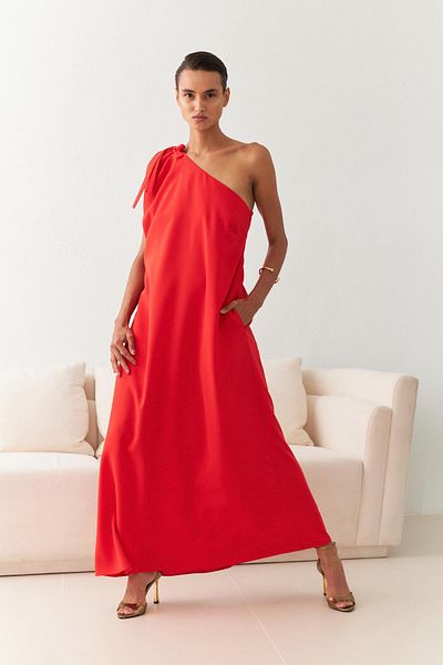 Setre Rochie midi roșie cu un singur umăr - Detaliu fundă