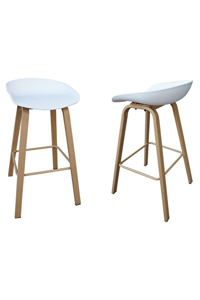 Mahmayi كرسي بار بارتفاع مقعد على طراز إيمز - أبيض (طقم من قطعتين)