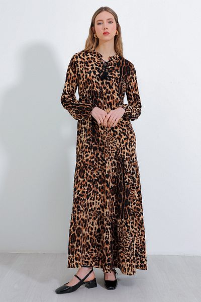 Bigdart Viscose Length Hijab Dress - Brown Beige Neckline, Lace-Up, 1627