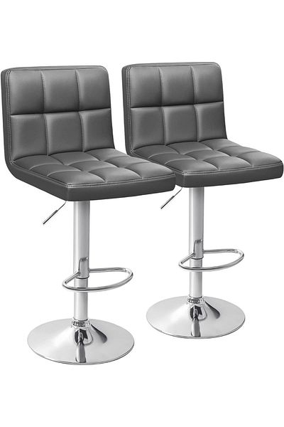 Mahmayi Modern Set of 2 Bar Stool PU Leather, Adjustable Swivel