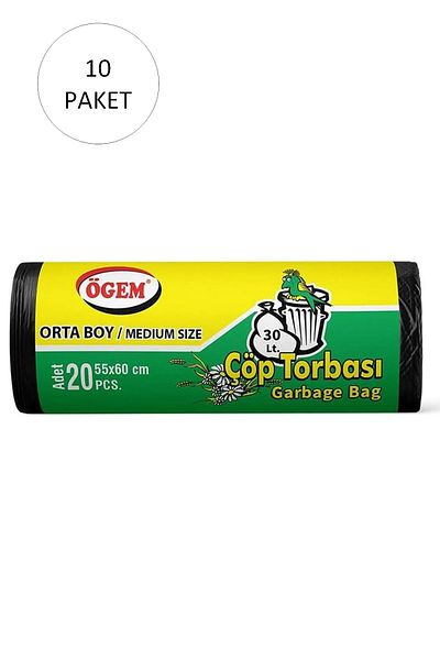 Ethab Ticaret Medium Size Garbage Bag 55 x 60 cm 20 Pieces Roll x 10 Pack = 200 Pieces (Black)