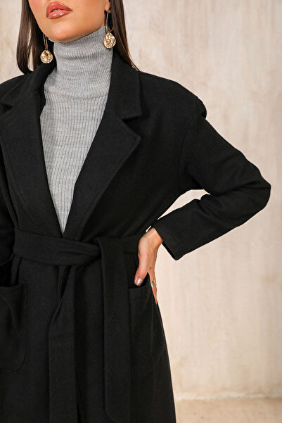 Melike Tatar Black Belted Stamp Coat 32-6500-1