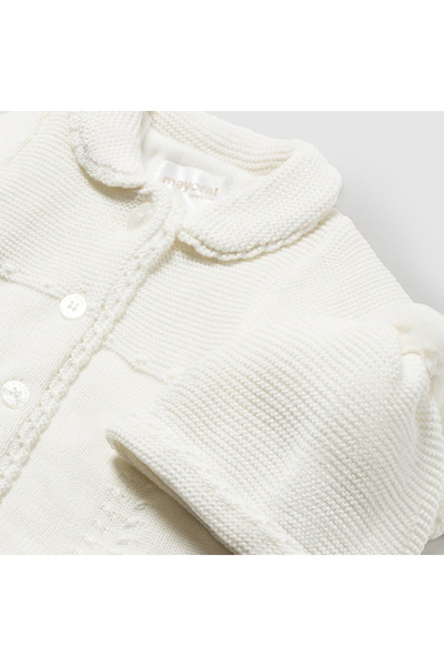 MAYORAL Ecru Baby Girl Cardigan - Silk Velvet, Baby Collar, Hat, Knitwear L25K2452