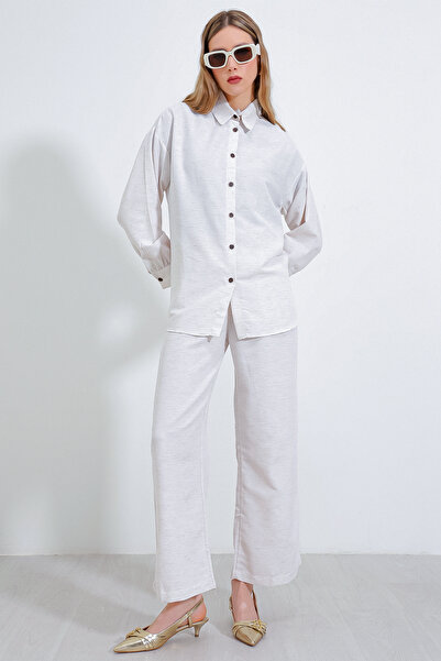 Bigdart T6624 Leinen-Oberteil-Set mit weitem Bein – Creme