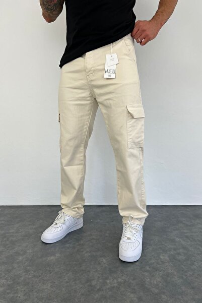 viking's line Baggy Krem-Bej Renk Kargo Cepli Pantolon