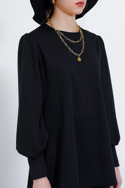 Bigdart Dámská černá pletená sukně tunika vrchní a spodní sada 8014