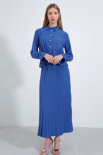 Bigdart Dámská indigová plisovaná sukně Tričko Bottom Top Set 8017