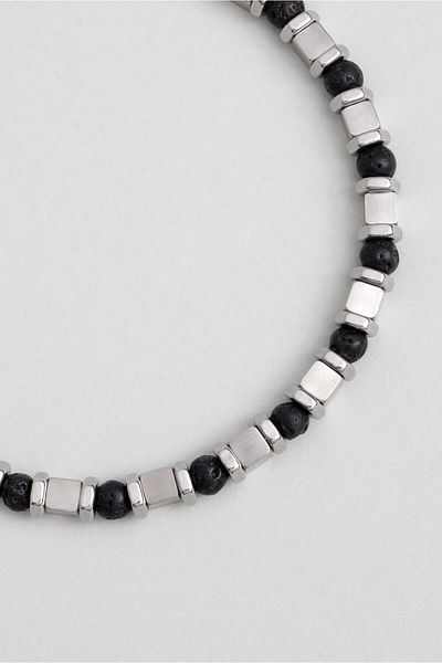 So CHIC... 21 cm Steel Men's Bracelet with Lava Stone